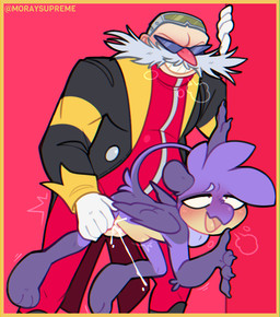 abdominal_bulge andromorph andromorph/male anthro anthro_penetrated balls bent_legs blush bodily_fluids breath clothed clothing cum cum_drip cum_in_vagina cum_inside dripping duo ejaculation eyewear facial_hair from_behind_position fur genital_fluids genitals hair human_on_anthro human_penetrating human_penetrating_anthro intersex intersex/male intersex_on_human interspecies jacket larger_male looking_pleasured male male_on_anthro male_penetrating mustache nude open_mouth orgasm panting penetration pinned purple_body sex simple_background size_difference smaller_intersex smile sunglasses tail text topwear vaginal vaginal_penetration wall_(structure) wings moraysupreme mythology sega sonic_the_hedgehog_(series) cake_the_gryphon eggman_nega fan_character avian gryphon human hybrid mammal mythological_avian mythological_creature digital_media_(artwork) watermark trans_(lore) trans_man_(lore)