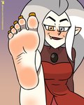 barefoot blush body_blush feet female foot_blush foot_focus humanoid_feet humanoid_pointy_ears not_furry pale_skin plantigrade pointy_ears solo mrchasecomix disney the_owl_house eda_clawthorne humanoid mammal witch_(the_owl_house) 4:5 hi_res