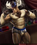 2_horns anthro body_hair chest_hair clothing facial_hair hat headgear headwear hooves horn male muscular muscular_anthro muscular_male mustache solo top_hat vein veiny_muscles cherry_blossom_kid diffuse_moose deer mammal moose new_world_deer hi_res