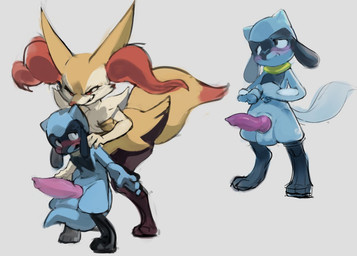 3_toes age_difference ambiguous_anthro ambiguous_gender animal_genitalia animal_penis anthro anthro_on_anthro arm_tuft balls big_penis biped black_body black_fur blue_balls blue_body blue_fur blue_tail blush canine_genitalia canine_penis cheek_tuft clenched_teeth countershade_face countershade_fur countershading dipstick_tail duo erection eyelashes facial_tuft feet fluffy fluffy_tail front_view fur genitals half-closed_eyes hand_on_another's_penis hand_on_penis hand_on_shoulder inner_ear_fluff interspecies knot knotted_penis larger_ambiguous long_ears looking_at_another looking_at_another's_penis looking_at_genitalia looking_at_penis male male/ambiguous male_anthro markings multicolored_body multicolored_fur narrowed_eyes nervous nervous_smile open_mouth penis penis_awe pink_penis red_eyes red_inner_ear_fluff red_nose shoulder_tuft shy simple_background size_difference small_but_hung smaller_male smile smiling_at_another snout standing tail tail_markings teeth toes tuft two_tone_body two_tone_fur white_background white_body white_countershading white_fur white_tuft wide_hipped_anthro yellow_body yellow_fur yellow_tail young young_anthro young_but_hung young_male younger_male sekitanbuta nintendo pokemon braixen canid canine fox generation_4_pokemon generation_6_pokemon mammal pokemon_(species) riolu