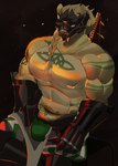 anthro knight male muscular nipple_piercing nipples piercing pubic_tattoo solo tattoo warrior endn neo_von_reinherz felid mammal prehistoric_species saber-toothed_tiger absurd_res hi_res