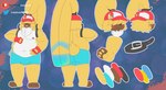 anthro backwards_baseball_cap backwards_hat baseball_cap belly bottomwear clothing fingerless_gloves fur gloves hair hair_over_eyes handwear hat headgear headwear long_ears male musclegut muscular navel nipples pecs ponytail_ears shorts solo yellow_body yellow_fur lxzylux bandai_namco digimon angoramon digimon_(species) lagomorph leporid mammal rabbit hi_res