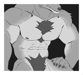 5_fingers abs anthro biceps big_muscles black_background border chest_tuft claws countershade_arms countershade_fur countershade_legs countershade_torso countershading deltoids finger_claws fingers front_view fur hand_on_hip hand_on_own_hip male mouth_closed muscular muscular_anthro muscular_male nipples nude nude_anthro nude_male pecs pose simple_background snout solo torso_shot tuft whiskers white_border kingarthur_i canid mammal 2024 digital_drawing_(artwork) digital_media_(artwork) greyscale half-length_portrait hi_res monochrome portrait