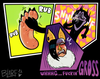 5_toes anthro black_hair blush blush_lines claws dialogue dirty dirty_feet disgust duo embarrassed fangs feet female foot_fetish foot_rub foot_sniffing fur hair humanoid_feet male male/female musk plantigrade profanity smelly smelly_feet sniffing soles stink_fumes teeth text toe_claws toes white_body white_fur blarf022 blarf_(blarf022) vranda_von_bat_(blarf022) bat honduran_white_bat humanoid kinx_(blarf022) leaf-nosed_bat mammal microbat yangochiropteran 2023 absurd_res english_text hi_res