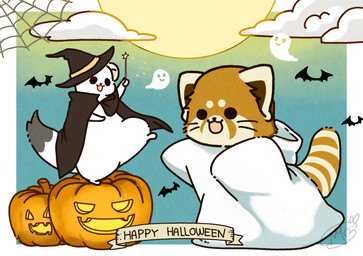 ambiguous_gender biped chibi clothing costume dot_eyes duo feral food fruit fur halloween_costume hat headgear headwear holidays plant pumpkin simple_eyes text white_body white_fur witch_hat shi_nominmin halloween ailurid mammal mustelid musteline red_panda stoat true_musteline weasel 2020 english_text hi_res
