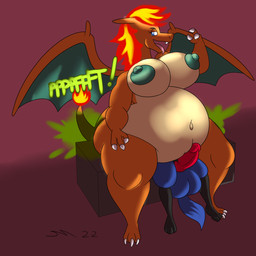 areola belly big_areola big_breasts bodily_noises breasts duo facesitting fart fart_cloud farting_on_face female green_areola green_fart_cloud green_nipples male nipples onomatopoeia open_mouth pregnant pregnant_female sitting sitting_on_another slightly_chubby smile sound_effects text tongue tongue_out vowelless vowelless_sound_effect wings dirtymac nintendo pokemon charizard generation_1_pokemon generation_4_pokemon pokemon_(species) riolu 1:1 absurd_res hi_res