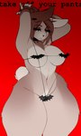 abstract_background anthro batkini belly brown_body brown_fur command curvy_figure female fluffy fur hair heart_eyes heart_symbol horn piercing short_hair short_tail solo tail text wide_hips chatski chatski_(fursona) chimera hybrid lagomorph leporid mammal rabbit english_text hi_res portrait