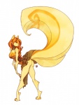 anthro bent_over big_tail biped blonde_hair breasts butt cleavage clothed clothing female hair huge_tail hyper hyper_tail simple_background solo standing tail white_background redbeanviolin mammal mephitid skunk 2013 hi_res