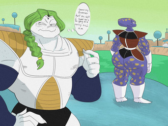 arm_warmers armor armwear body_armor boots clothing duo footwear gloves green_hair hair handwear knee_boots knee_highs legwear male markings namek outside purple_body shoes spots spotted_body thought_bubble tight_clothing nastyfr dragon_ball dragon_ball_z appule zarbon alien humanoid hi_res