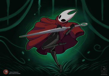 2_horns 5_fingers biped black_body black_eyes cloak clothed clothing empty_eyes female fingers holding_melee_weapon holding_object holding_weapon horn melee_weapon pose red_cloak red_clothing solo standing weapon sevsartcave hollow_knight_(franchise) team_cherry hornet_(hollow_knight) arthropod 2026 hi_res