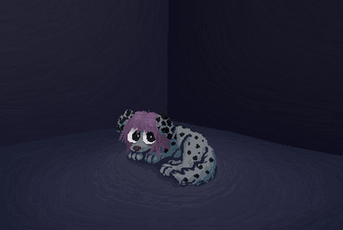 ambiguous_gender black_spots feral fur hair inside lying markings on_front pink_hair solo spots spotted_body spotted_fur toony white_body white_fur young young_feral demensa canid canine canis dalmatian domestic_dog mammal 2026 digital_media_(artwork) hi_res pixel_(artwork)