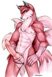 animal_genitalia animal_penis anthro balls barazoku bare_chest big_penis biped canid canine canine_genitalia canine_penis crotch_lines erection fox fox_spirit genitals green_eyes holding_balls holding_knot holding_own_knot holding_own_penis holding_own_sheath holding_penis holding_sheath holly_marie_ogburn hybrid_genitalia hybrid_penis knot looking_at_viewer male mammal multi_tail nude penis pink_penis sheath simple_background solo tail ventral_groove white_balls white_sheath