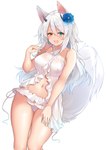 bikini breasts clothing female flower hair long_hair plant simple_background solo swimwear two-piece_swimsuit white_background white_hair suruga_(xsurugax) animal_humanoid canid canid_humanoid canine canine_humanoid humanoid mammal mammal_humanoid absurd_res hi_res