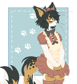 5_fingers anthro claws clothed clothed_anthro clothed_male clothing crossdressing_male femboy finger_claws fingers fur hair kemono looking_at_viewer maid_uniform male male_anthro multicolored_body multicolored_fur paws simple_background solo tail uniform whiskers white_background teppuko calico_cat domestic_cat felid feline felis mammal 2025 digital_media_(artwork) hi_res