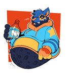 anthro belly belly_expansion beverage big_belly bloated blue_body blue_fur burping clothing dark_body dark_fur expansion exposed_belly fangs fur holding_beverage holding_object hoodie lidded_eyes male overweight overweight_anthro overweight_male soda solo teeth topwear unnatural_colors boot_(artist) kwess felid leopard mammal pantherine