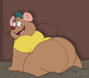 anthro big_butt brown_body butt clothing hat headgear headwear male open_mouth red_nose slightly_chubby solo chonkymouse disney disney's_cinderella gus_(cinderella) mammal mouse murid murine rodent 2026 hi_res
