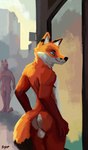 anthro balls butt casual_nudity city city_background duo fur genitals male nude orange_body orange_fur outdoor_nudity outside public public_nudity rear_view social_nudity solo_focus sylo canid canine canis fox mammal red_fox true_fox absurd_res digital_media_(artwork) hi_res