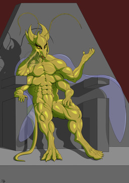 4_arms 4_fingers 4_toes abs antennae_(anatomy) anthro arm_support biceps calf_muscles chair compound_eyes deltoids digitigrade feet fingers furniture gesture glowing glowing_eyes hand_gesture hand_on_leg hand_on_thigh head_crest lattismus_dorsi leaning_on_elbow looking_down looking_down_at_another male mandibles multi_arm multi_limb muscular muscular_anthro muscular_arms muscular_male muscular_thighs neck_muscles obliques on_chair pecs quadriceps serratus simple_background sitting sitting_on_chair sitting_on_throne smooth_skin smooth_tail solo spikes spikes_(anatomy) tail throne toes trapezius v-cut wings yellow_eyes voka earthward_bound kalrin arthropod insect absurd_res hi_res signature watermark