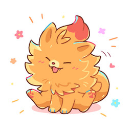 ambiguous_gender blush blush_lines emanata eyes_closed fangs feral flower_symbol fur orange_body orange_fur pawpads paws simple_background sitting solo tail teeth tongue tongue_out nekogyo122 nintendo pokemon pokemon_winds_and_waves canid canine generation_10_pokemon mammal pokemon_(species) pombon 1:1 2026 digital_media_(artwork)