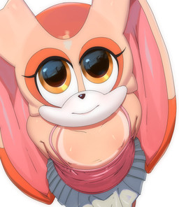 anthro blush bodily_fluids breasts clothed clothing female flat_chested fur handwear nipples nude simple_background solo young young_anthro young_female kranson sega sonic_the_hedgehog_(series) cream_the_rabbit lagomorph leporid mammal rabbit digital_media_(artwork) hi_res