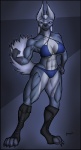 4_toes abs anthro biceps bikini boots clothing digitigrade feet female footwear leaning muscular muscular_anthro muscular_female piercing pose shoes solo swimwear toeless_boots toeless_footwear toes two-piece_swimsuit krinkels cyera canid canine canis fox hybrid mammal wolf pinup