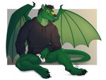 anthro balls_outline black_clothing black_hoodie black_topwear briefs bulge clothing detailed_bulge drawyourfursona genital_outline green_body hoodie hoodie/briefs_meme male simple_background sitting solo tail topwear underwear white_clothing white_underwear wings fantine meme_clothing mythology losplevon dragon mythological_creature mythological_scalie scalie meme