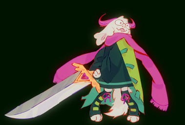 anthro big_sword blep cloak clothed clothed_anthro clothed_male clothing eyewear floppy_ears footwear fully_clothed fully_clothed_anthro fully_clothed_male fur glasses green_cloak green_clothing holding_melee_weapon holding_object holding_sword holding_weapon lop_ears male melee_weapon paws pink_scarf round_glasses scarf solo sword tail toeless_footwear tongue tongue_out weapon white_body white_fur white_tail devogamer deltarune undertale_(series) ralsei bovid caprine goat mammal hi_res