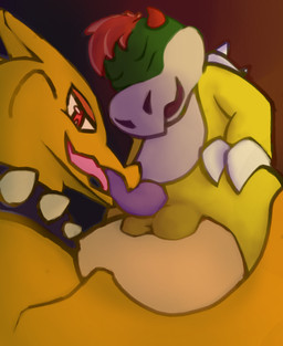 anthro balls claws collar duo feral genitals licking male male/male oral penile penis penis_lick sex simple_background tongue young sirunfurr among_us_eyes mario_bros mythology nintendo pokemon bowser_jr. charizard dragon generation_1_pokemon mythological_creature mythological_scalie pokemon_(species) scalie hi_res