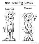 3_fingers 3_toes anthro barefoot briefs clothed clothing covering embarrassed europe exclamation_point feet fingers male nipples nude solo text toes topless underwear united_states_of_america tinydeerguy canid canine canis domestic_dog mammal black_and_white english_text hi_res monochrome