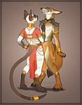anthro bottomwear canid canine canis clothing collar coyote digitigrade domestic_cat duo ear_piercing ear_ring felid feline felis female grin hi_res jewelry katie_hofgard kojote loincloth male mammal meezer piercing ring_piercing siamese simple_background smile tail