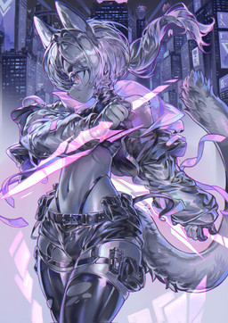 anthro belt bolero bottomwear bulge city city_background cityscape clothing energy_sword energy_weapon eyewear femboy garter_belt garter_straps glasses hair holding_melee_weapon holding_object holding_sword holding_weapon hotpants legwear looking_aside male melee_weapon midriff orange_eyes ponytail shorts solo stockings streetwear sword techwear thong torn_clothing torn_legwear torn_stockings underwear weapon 77nm167483 domestic_cat felid feline felis mammal absurd_res hi_res