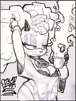 anthro beverage big_breasts biped bra breasts cleavage clothed clothing coffee coffee_cup collar container cowbell cowbell_collar cup eyelashes female fingerless_(marking) grey_background hair half-closed_eyes hand_behind_head holding_object horn long_hair narrowed_eyes shirt simple_background solo steam tired tired_eyes topwear underwear swagdani1 idw_publishing sega sonic_the_hedgehog_(comics) sonic_the_hedgehog_(idw) sonic_the_hedgehog_(series) starbucks lanolin_the_sheep_(sonic) bovid caprine mammal sheep 2025 absurd_res digital_media_(artwork) greyscale hi_res monochrome signature