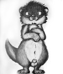 animal_genitalia animal_penis anthro balls circle_glasses facial_piercing feral flaccid fully_sheathed fur genitals hair looking_at_viewer male navel nose_piercing nose_ring nude penile penis piercing ring_piercing septum_piercing sheath simple_background smile solo surette surette_(character) mammal mustelid otter absurd_res black_and_white graphite_(artwork) greyscale hi_res monochrome portrait shaded sketch traditional_media_(artwork)