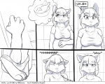 5:4 anthro bathroom canid canine clothed clothing comic dialogue english_text faf fafcomics fart feces female food fox greyscale hetty_(faf) mammal monochrome nipple_outline obese obese_anthro obese_female overweight overweight_anthro overweight_female pooping solo text uhoh underwear