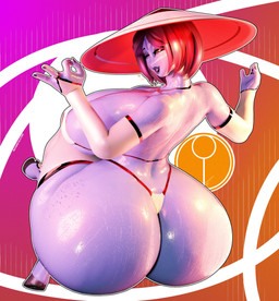 4_fingers anthro armwear asian_conical_hat big_breasts big_butt bikini bikini_bottom bikini_top black_lipstick blue_body blue_skin bob_cut bodily_fluids breasts bridal_gauntlets butt butt_focus clothed clothing female female_anthro fingers gesture glistening glistening_body glistening_butt glistening_skin gradient_background hair hand_gesture hat headgear headwear heart_symbol hooved_toes hooves huge_breasts huge_butt hyper hyper_butt leg_warmers legwear light lipstick makeup motion_lines ok_sign one_eye_closed outline pink_hair rear_view simple_background smooth_skin solo sweat sweaty_body sweaty_breasts sweaty_butt sweaty_skin swimwear symbol two-piece_swimsuit white_armwear white_clothing white_legwear white_outline wide_hipped_anthro wide_hipped_female wide_hips mechanicalstage samzan_(modeler) warhammer_(franchise) warhammer_40000 kin'o_(tonka_kryga) alien t'au_(warhammer) 2025 3d_(artwork) absurd_res digital_media_(artwork) hi_res lighting