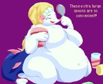 anthro belly big_belly big_breasts big_butt blonde_hair breasts butt eating female hair long_hair morbidly_obese obese obese_anthro obese_female overweight overweight_anthro overweight_female simple_background solo tail text wide_hips enkah nintendo pokemon generation_7_pokemon mammal marine pinniped pokemon_(species) primarina shiny_pokemon digital_media_(artwork) hi_res pixel_(artwork)