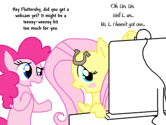 blue_eyes camera computer duo electronics eyelashes female feral hair monitor pink_body pink_hair text webcam wings yellow_body the_weaver friendship_is_magic hasbro my_little_pony fluttershy_(mlp) pinkie_pie_(mlp) equid equine horse mammal pony 4:3 english_text