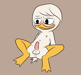 after_orgasm anthro anus balls beak black_eyes blush bodily_fluids cum cum_on_self emo_haircut erection feathers genital_fluids genitals leaning leaning_backward looking_forward male navel nipples non-mammal_balls non-mammal_nipples nude presenting simple_background sitting sitting_on_ground smile solo spread_legs spreading young young_anthro maseru disney ducktales ducktales_(2017) donald_duck anatid anseriform avian bird duck 2022 digital_drawing_(artwork) digital_media_(artwork)