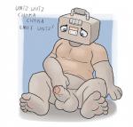 balls bottomless clothed clothing electronics erection feet for_a_head foreskin front_view genitals humanoid_feet male not_furry partially_retracted_foreskin penis plantigrade radio reclining shirt sitting slightly_chubby solo sound_effects spread_legs spreading t-shirt topwear blueballs cartoon_network the_amazing_world_of_gumball juke_(tawog) animate_inanimate humanoid object_head