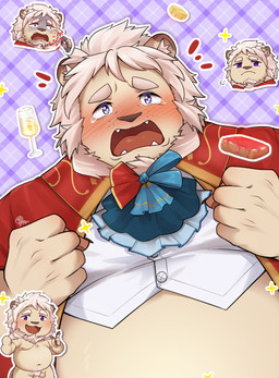 anthro balls belly blush champagne_glass chibi container cravat cup drinking_glass flaccid fur genitals glass glass_container glass_cup male navel overweight penis solo white_body white_fur saund_r_pupu2 xxl_woofia leo_von_narcis felid lion mammal pantherine hi_res