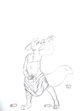 anthro clothing erection genitals macro male masturbation micro oversized_clothing penile penile_masturbation penis potion shrinking size_difference size_play size_transformation solo transformation michael_higgs canid canine fox mammal absurd_res hi_res traditional_media_(artwork)