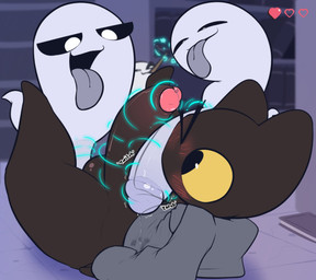 anal anthro balls big_penis bodily_fluids cloak cloak_only clothing gameplay_mechanics genital_fluids genitals group growth gui health_bar huge_penis magic male male/male male_penetrated male_penetrating male_penetrating_male penetration penis precum sex tongue tongue_out trio rabblet google google_doodle magic_cat_academy momo_(google) domestic_cat felid feline felis ghost mammal spirit 2022 hi_res