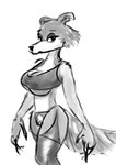 anthro breasts clothed clothing female fur simple_background solo under_boob white_background bluedouble beastars juno_(beastars) canid canine canis mammal wolf 2020 greyscale hi_res monochrome portrait three-quarter_portrait