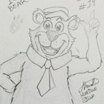 hand_on_hip looking_at_viewer male necktie open_mouth smile teeth hanna-barbera yogi_bear bear mammal 1:1 line_art low_res