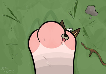 3_toes anthro brown_body brown_fur duo ears_up faceless feet foot_fetish fur grass hair male micro multicolored_body multicolored_fur on_ground pink_body pink_fur plant rock simple_background size_difference snout stepped_on stick toes tongue tongue_out two_tone_body two_tone_fur furo_fur maple_coyote_(character) tobi_(wiener-fag) canid canine canis coyote lagomorph leporid mammal rabbit digital_media_(artwork) shaded simple_shading