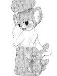 ambiguous_gender anthro anthrofied biped blush butt kneeling long_tail looking_back plant pokemorph simple_background solo tail white_background young young_anthro okiyo nintendo pokemon elemental_creature flora_fauna generation_5_pokemon mammal pansage pokemon_(species) primate black_and_white hi_res monochrome