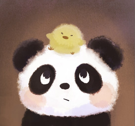 ambiguous_gender anthro beak biped black_body black_fur black_nose blush chibi duo feral fur multicolored_body multicolored_fur two_tone_body two_tone_fur white_body white_fur yellow_body young young_ambiguous young_feral araru avian bear bird giant_panda mammal 2020 headshot_portrait hi_res portrait