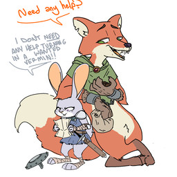 anthro armor barefoot chain cloak clothed clothing dialogue duo eating fangs featureless_crotch feet female frustrated green_eyes half-closed_eyes male melee_weapon narrowed_eyes purple_eyes shield smug sword teeth text weapon nobby_(artist) disney redwall zootopia judy_hopps nick_wilde canid canine fox lagomorph leporid mammal rabbit red_fox true_fox 1:1 crossover english_text hi_res