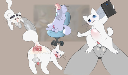 abdominal_bulge all_fours anal anal_penetration anus balls balls_deep balls_touching bestiality blindfold blue_eyes blush bodily_fluids butt chair cum cum_in_ass cum_in_mouth cum_inside cum_on_butt cum_on_face cum_on_tongue cum_while_penetrated cumshot duo ejaculation electronics fellatio feral feral_penetrated furniture gaping gaping_anus genital_fluids genitals hands-free huge_gape human_on_feral human_penetrating human_penetrating_feral interspecies looking_pleasured male male/male male_on_bottom male_penetrated male_penetrating male_penetrating_male multiple_positions on_bottom one_sided_climax oral oral_penetration penetration penile penile_penetration penis penis_in_ass phone recording saliva sex size_difference small_penis smaller_penetrated tongue tongue_out tongue_out_fellatio whiskers notsafecat creu_cat creu domestic_cat felid feline felis human humanoid mammal digital_media_(artwork) hi_res