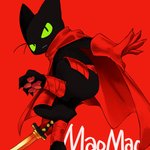 action_pose anthro black_body black_fur cape clothing digitigrade fur green_eyes katana male melee_weapon pawpads pose red_clothing solo sword weapon ra_tenpu cartoon_network mao_mao:_heroes_of_pure_heart sheriff_mao_mao_mao domestic_cat felid feline felis mammal 1:1 hi_res